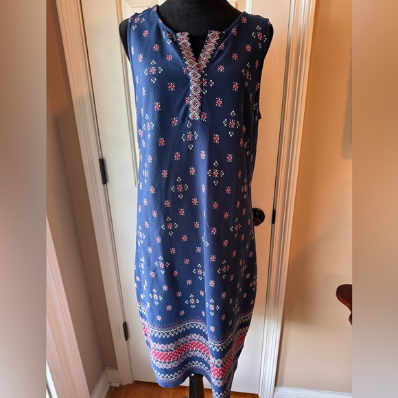 Talbots Navy, red and white Patterned sleeveless Midi Dress - Picture 6 of 9